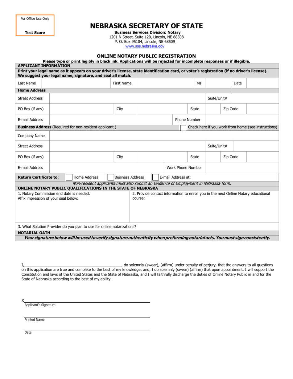 Online Notary Public Registration - Nebraska, Page 1
