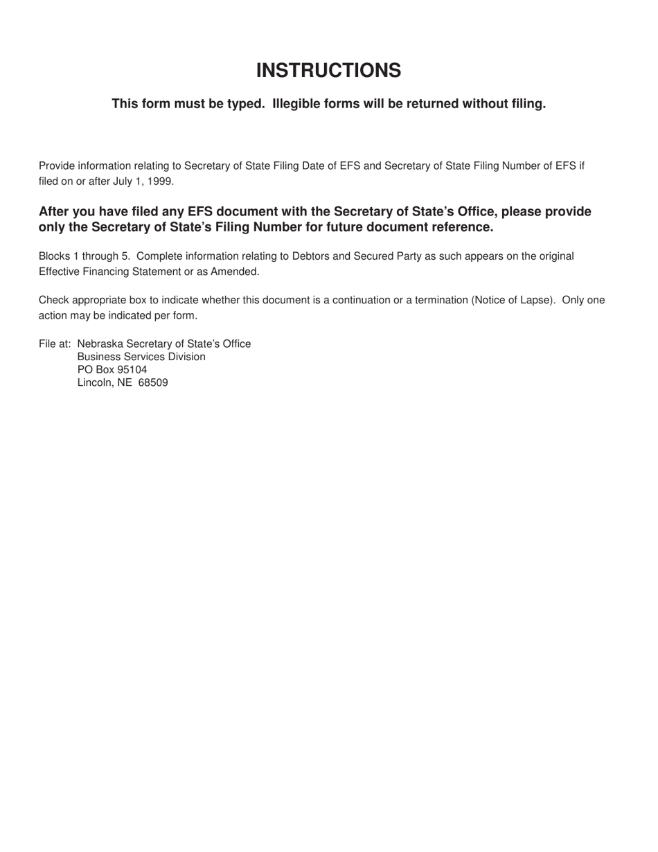 Form EFS-3 Continuation or Termination of the Nebraska Effective Financing Statement - Nebraska, Page 2
