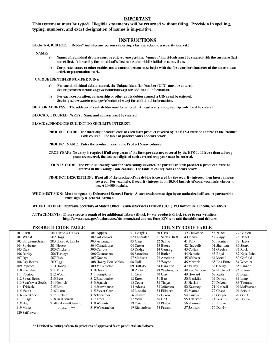 Form EFS-1 Nebraska Effective Financing Statement - Nebraska, Page 2
