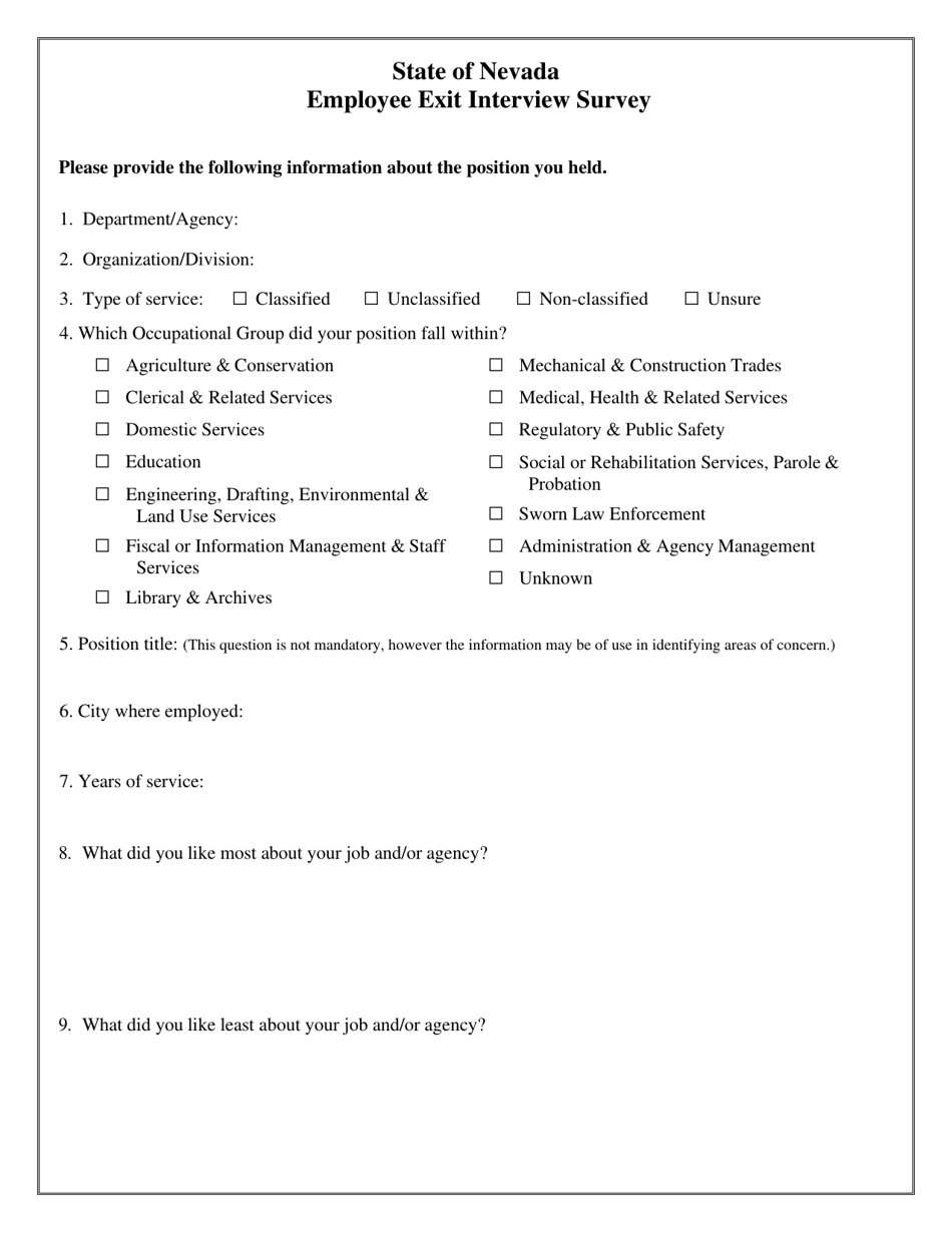 Employee Exit Interview Survey - Nevada, Page 1
