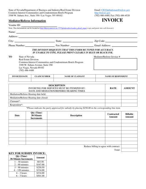Form 631 Mediator/Referee Invoice - Nevada