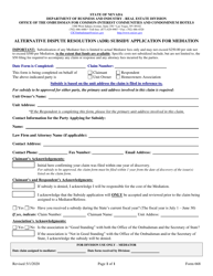 Form 668 &quot;Alternative Dispute Resolution (Adr) Subsidy Application for Mediation&quot; - Nevada