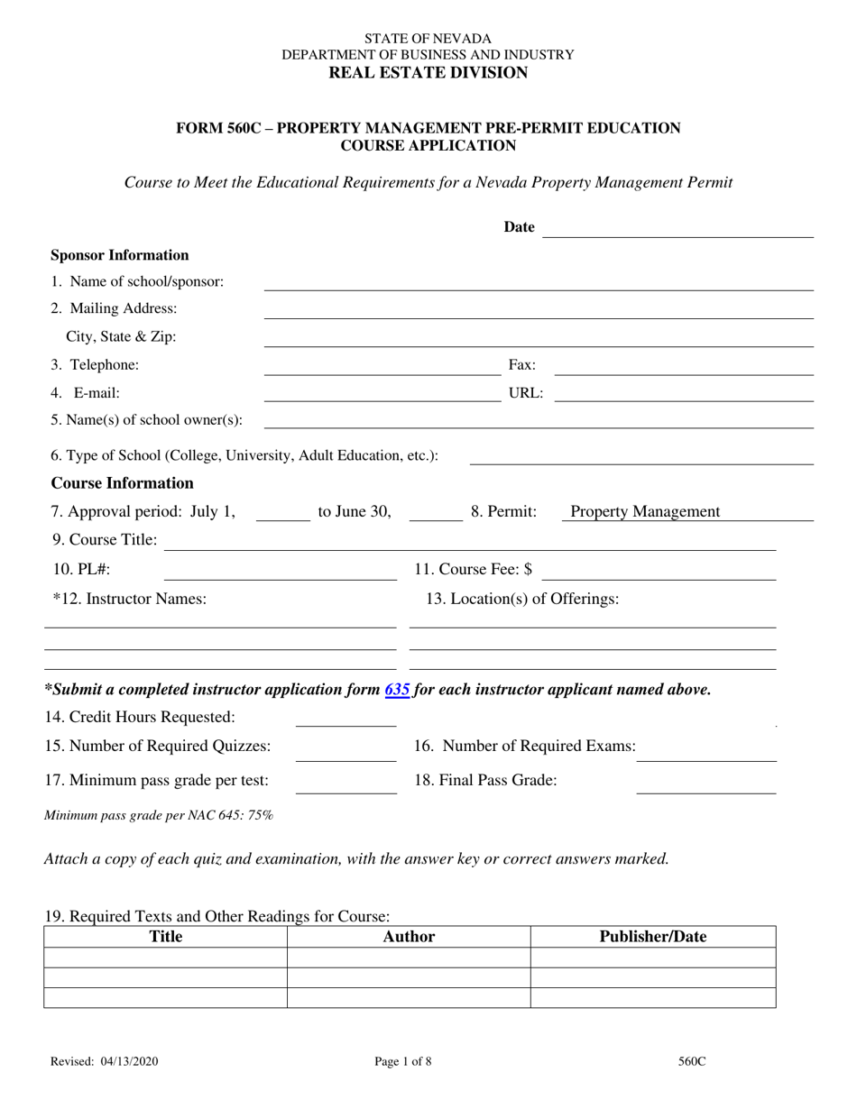 Form 560C Download Fillable PDF or Fill Online Property Management Pre ...