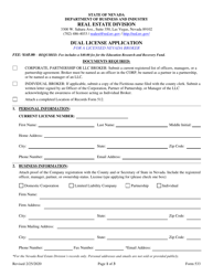 Form 533 &quot;Dual License Application&quot; - Nevada