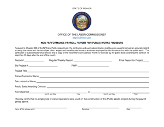 Document preview: Non-performance Payroll Report for Public Works Projects - Nevada