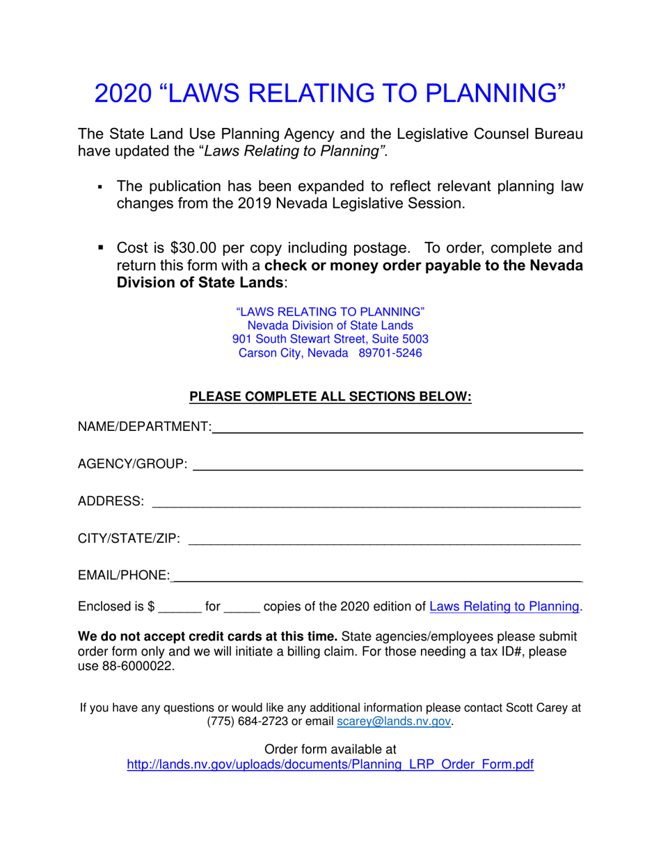 Laws Relating to Planning (LRP) Order Form - Nevada, Page 1