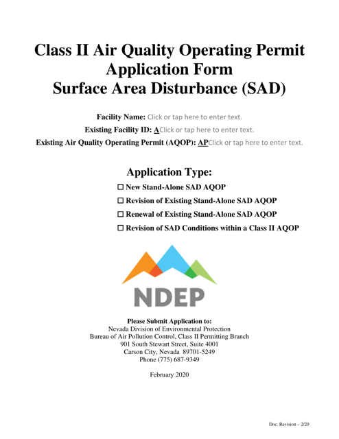 Class II Air Quality Operating Permit Application Form - Surface Area Disturbance (Sad) - Nevada Download Pdf