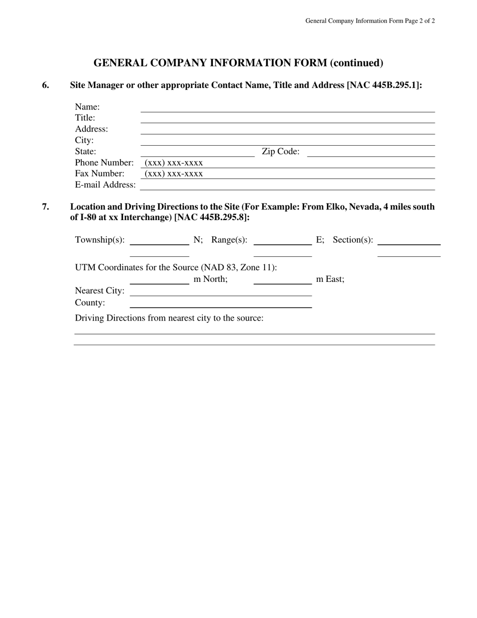 Class II Air Quality Operating Permit Application Form - Surface Area Disturbance (Sad) - Nevada, Page 4