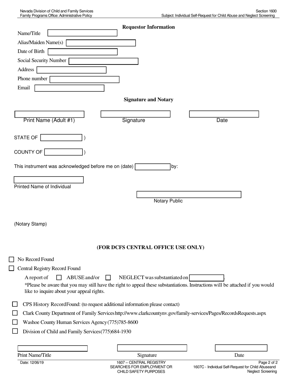 Individual Self-request for Child Abuse / Neglect Screening - Nevada, Page 2