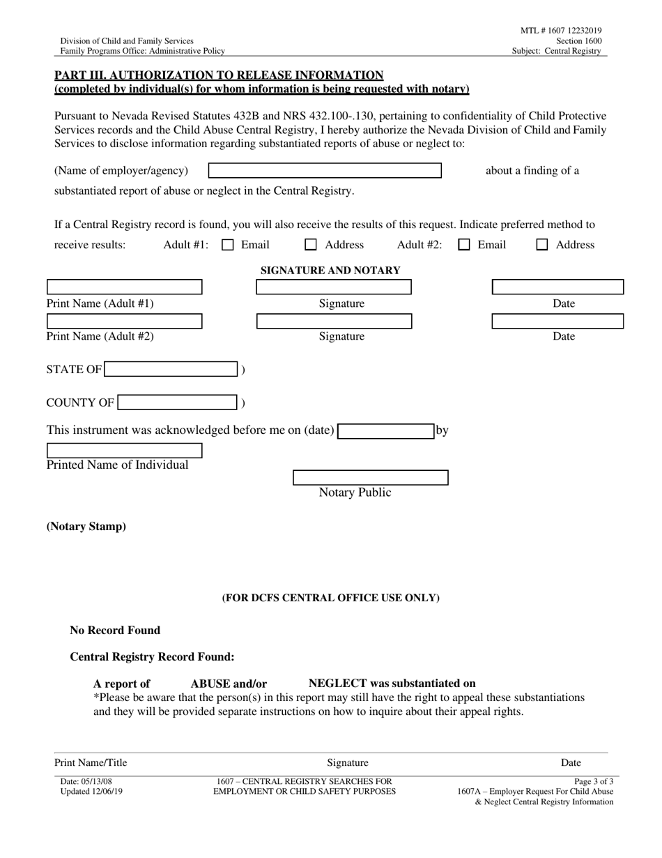 Employer Request for Child Abuse  Neglect Central Registry Information - Nevada, Page 3