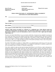 Document preview: Form ICWA01 Indian Child Welfare Act - Determining Tribal Eligibility and Notice of Court Proceedings - Nevada