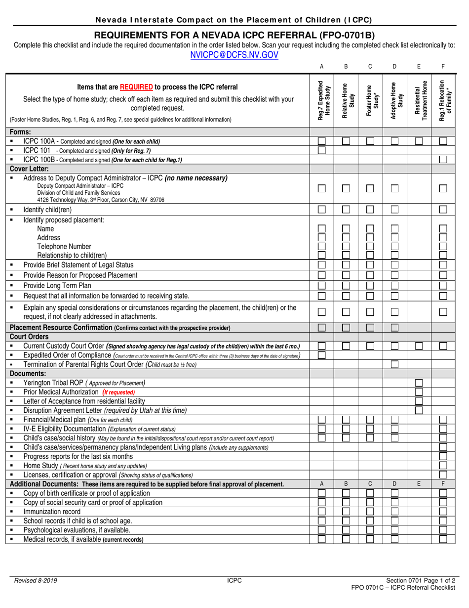 Icpc General Checklist - Nevada, Page 1