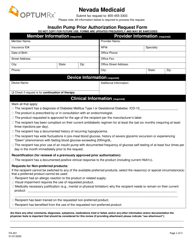 Form FA-201 Insulin Pump Prior Authorization Request Form - Nevada