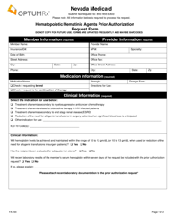 Form FA-164 Hematopoietic/Hematinic Agents Prior Authorization Request Form - Nevada