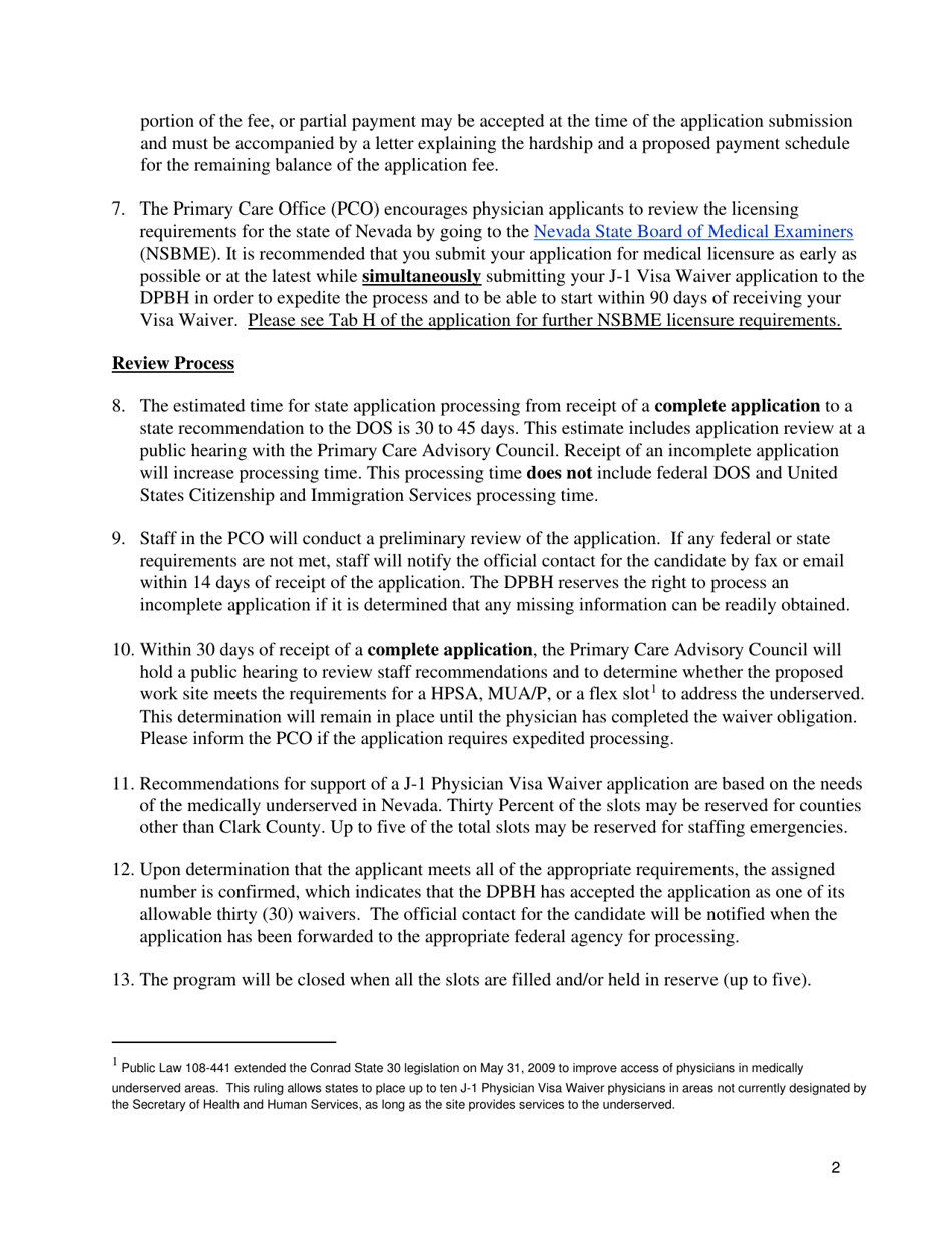 Instructions for Nevada J-1 Physician Visa Waiver Application - Nevada, Page 2