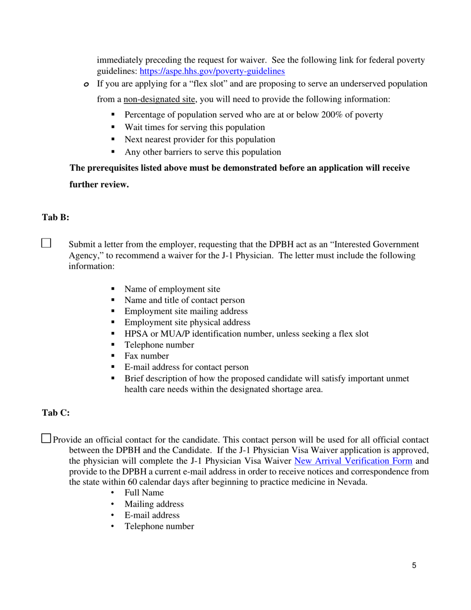 Instructions for Nevada J-1 Physician Visa Waiver Application - Nevada, Page 5