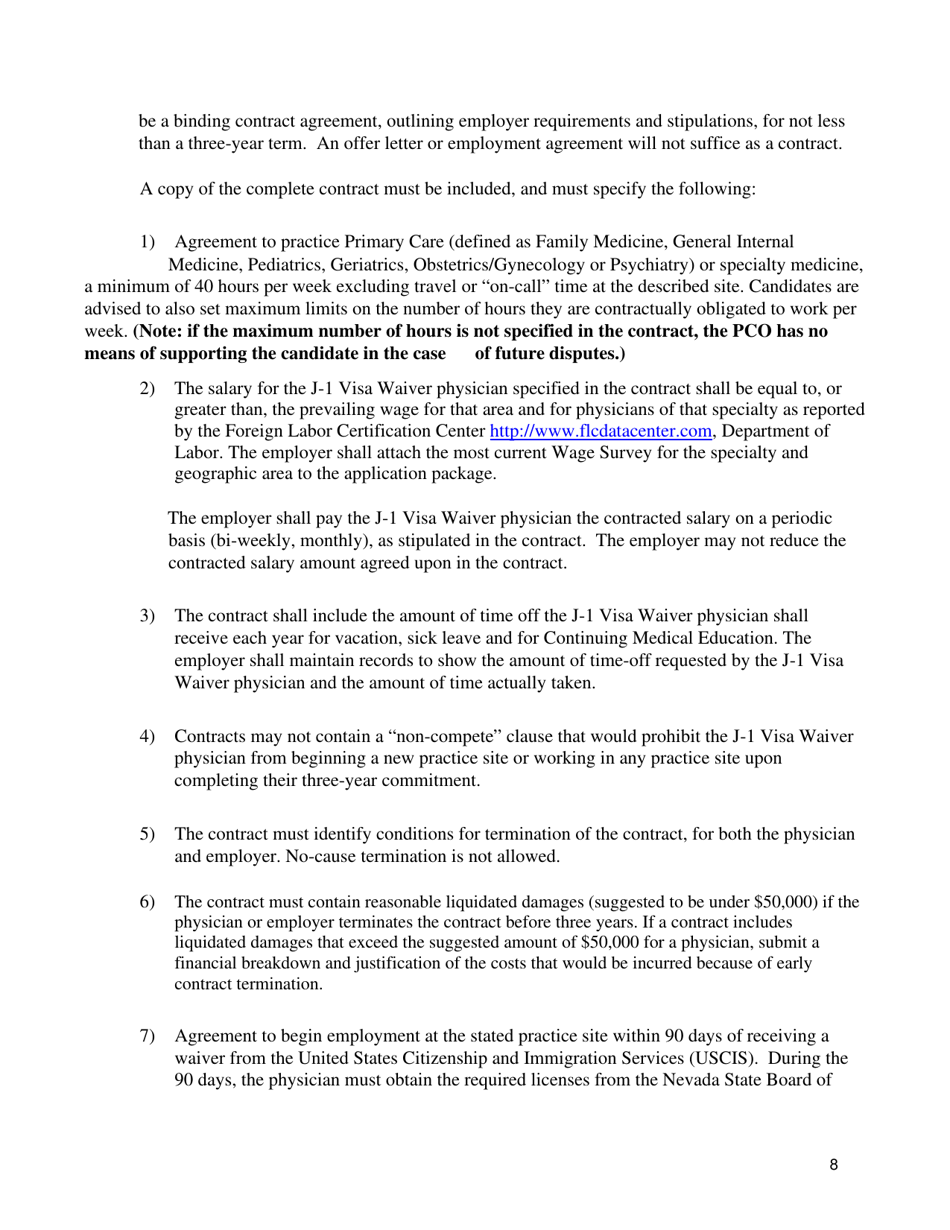 Instructions for Nevada J-1 Physician Visa Waiver Application - Nevada, Page 8