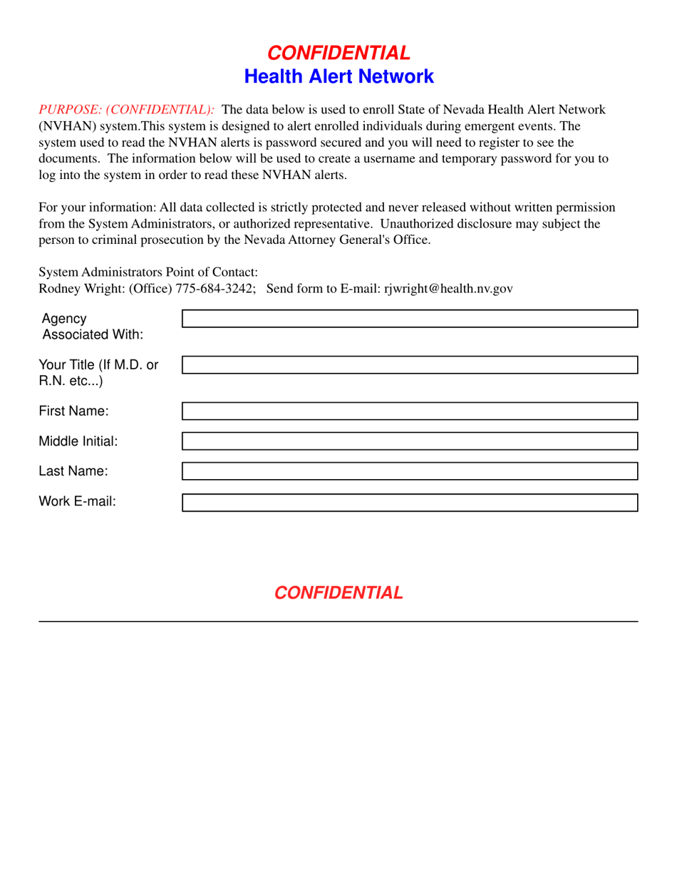 Nvhan Only Enrollment Form - Nevada, Page 1