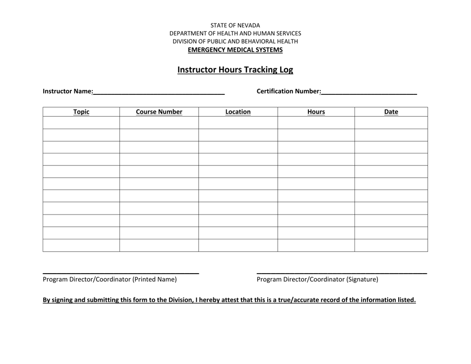 Instructor Hours Tracking Log - Nevada, Page 1