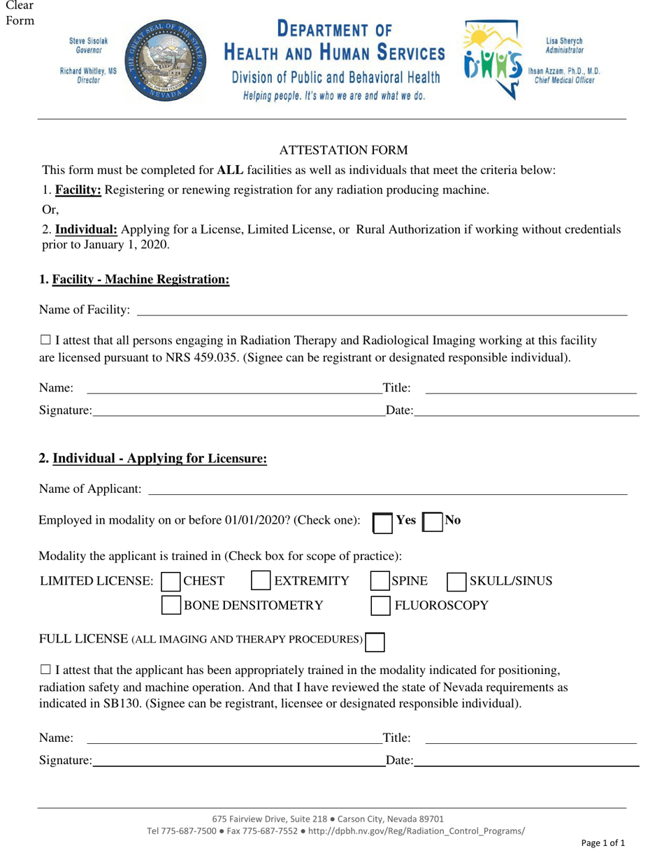 Attestation Form - Nevada, Page 1