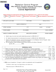Document preview: Radiation Control Program Rra, Radiation Therapist, Radiology Technologist, Nuclear Medicine Technologist License Application - Nevada