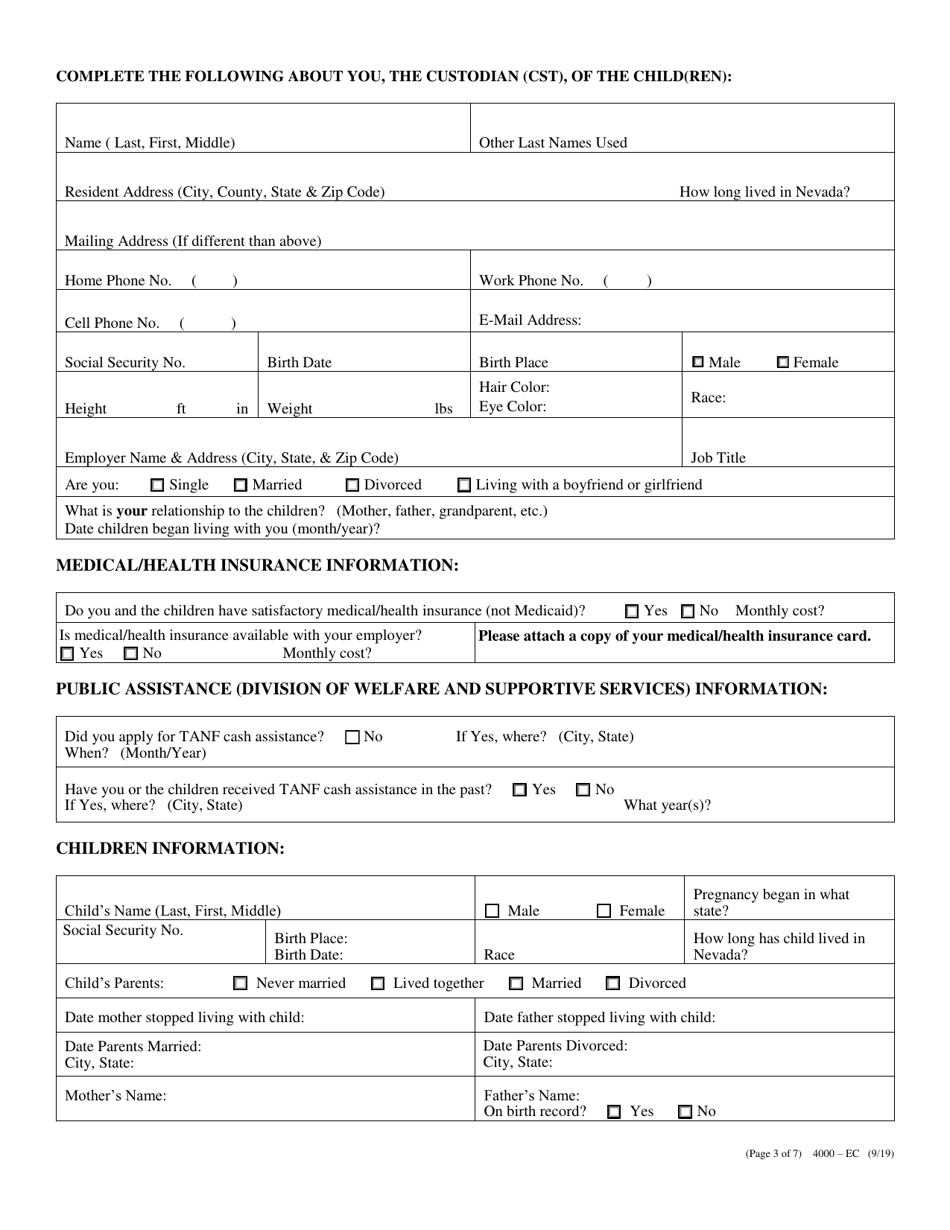 Form 4000-EC Application for Child Support Services - Nevada, Page 3