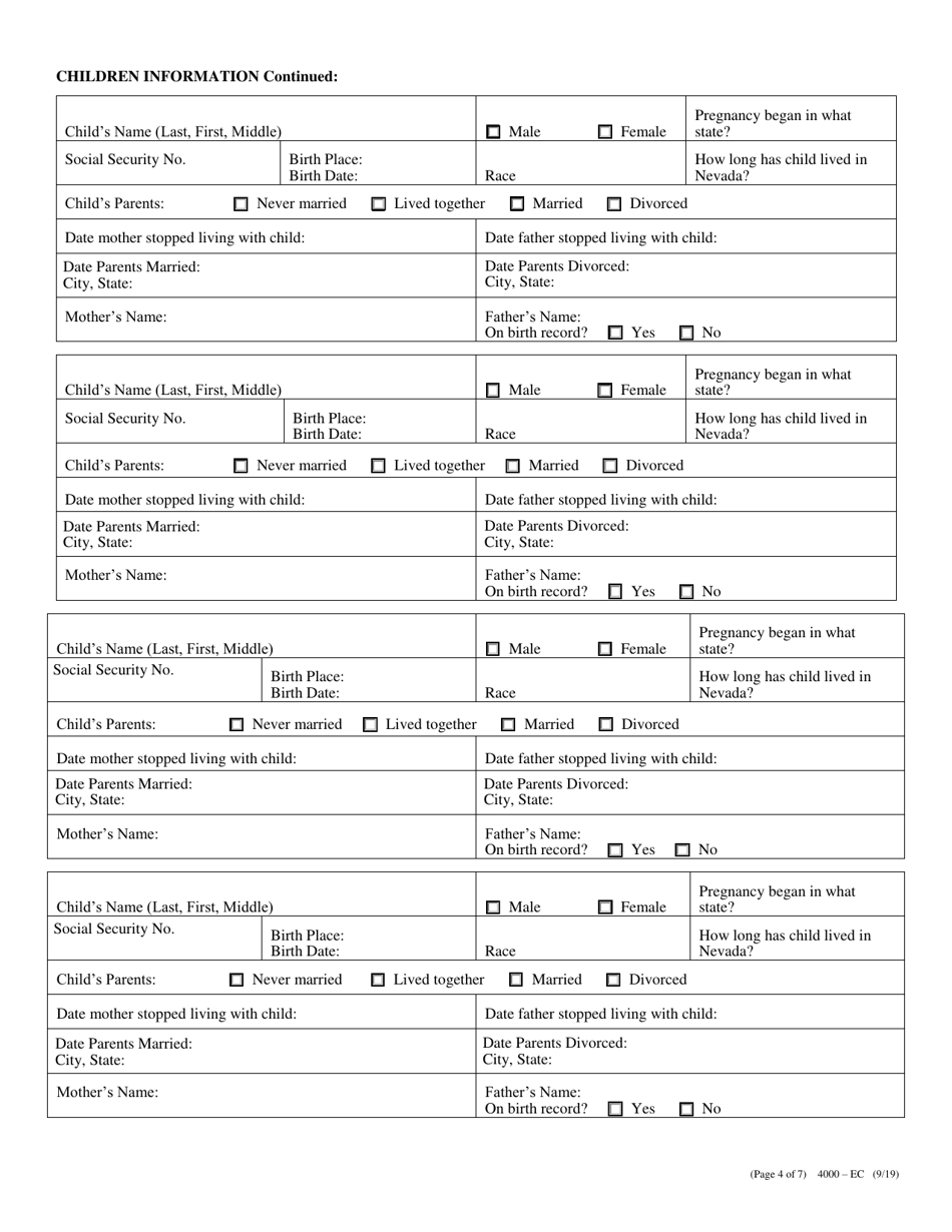 Form 4000-EC Application for Child Support Services - Nevada, Page 4