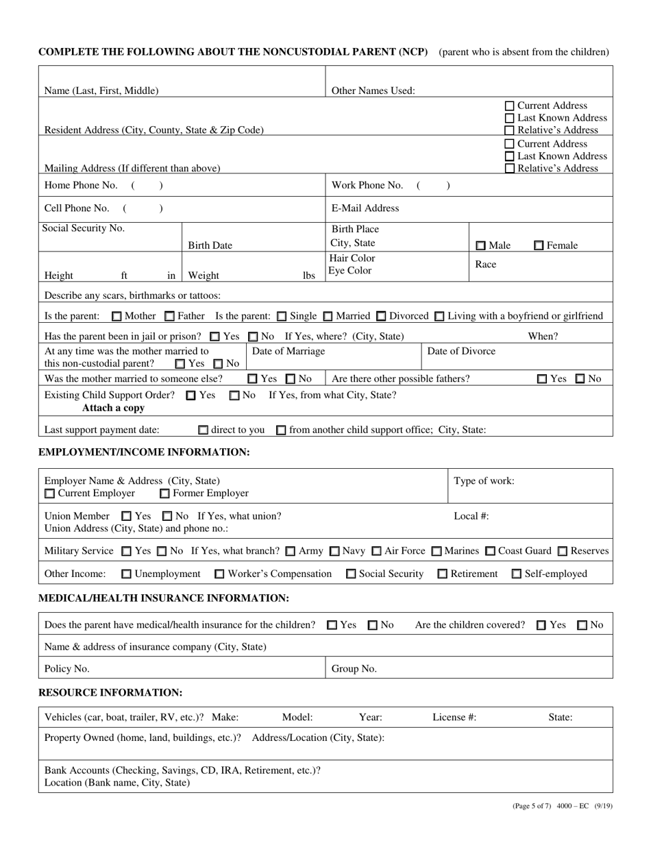 Form 4000-EC Download Fillable PDF or Fill Online Application for Child ...