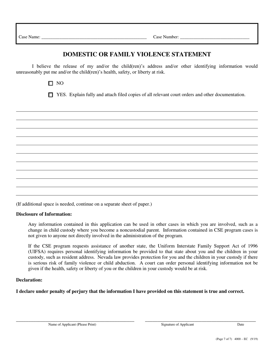 Form 4000-EC Application for Child Support Services - Nevada, Page 7