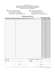 Document preview: Form 2890-EL Intake Site Log - Nevada