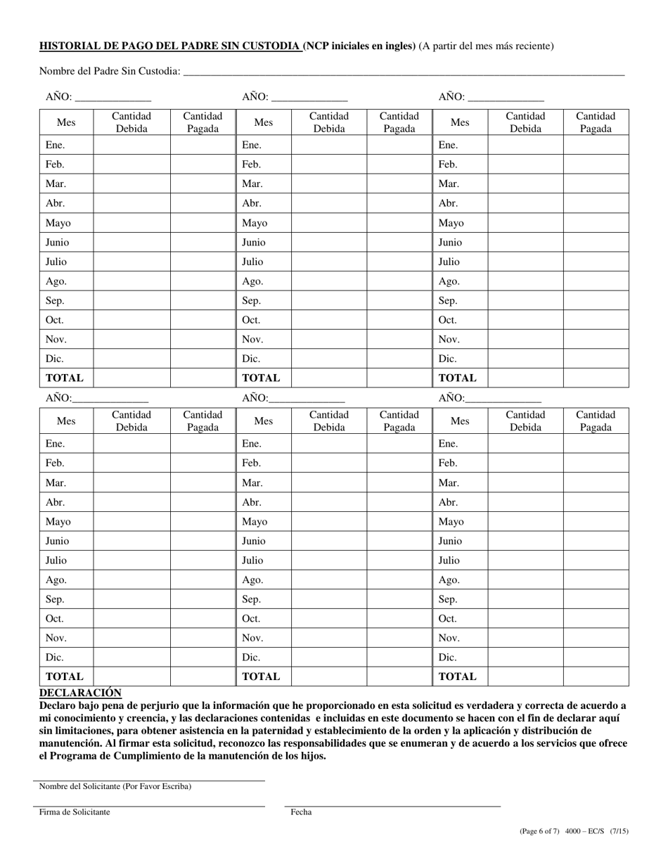 Formulario 4000-ECS Solicitud De Manutencion De Los Hijos - Nevada (Spanish), Page 6