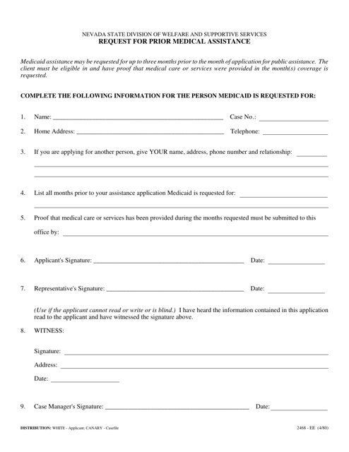 Form 2468-EE Request for Prior Medical Assistance - Nevada