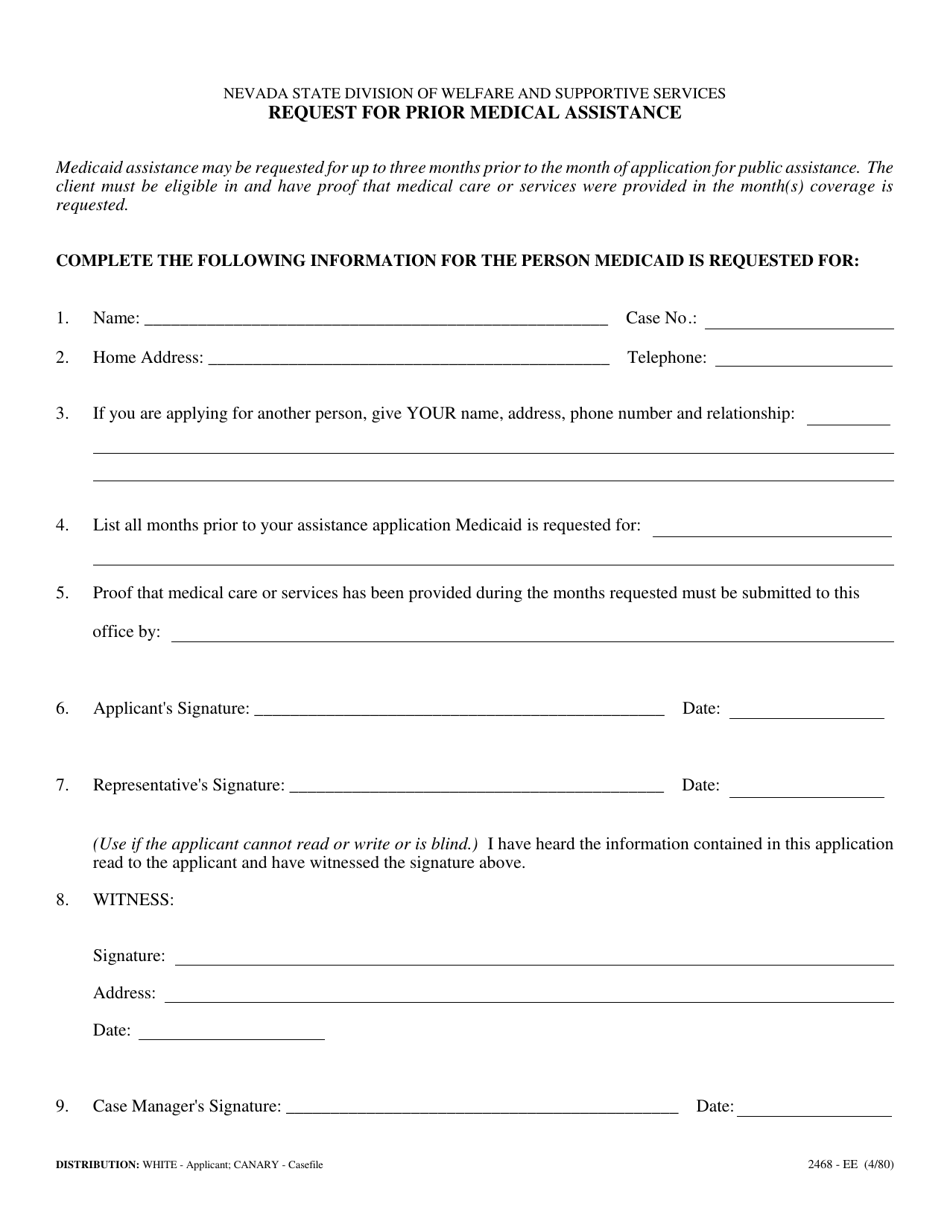 Form 2468-EE Request for Prior Medical Assistance - Nevada, Page 1
