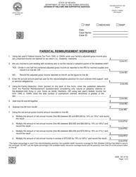 Form 2028-EE Parental Reimbursement Worksheet - Nevada