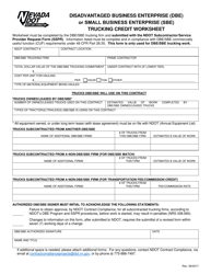 &quot;Disadvantaged Business Enterprise (Dbe) or Small Business Enterprise (Sbe) Trucking Credit Worksheet&quot; - Nevada