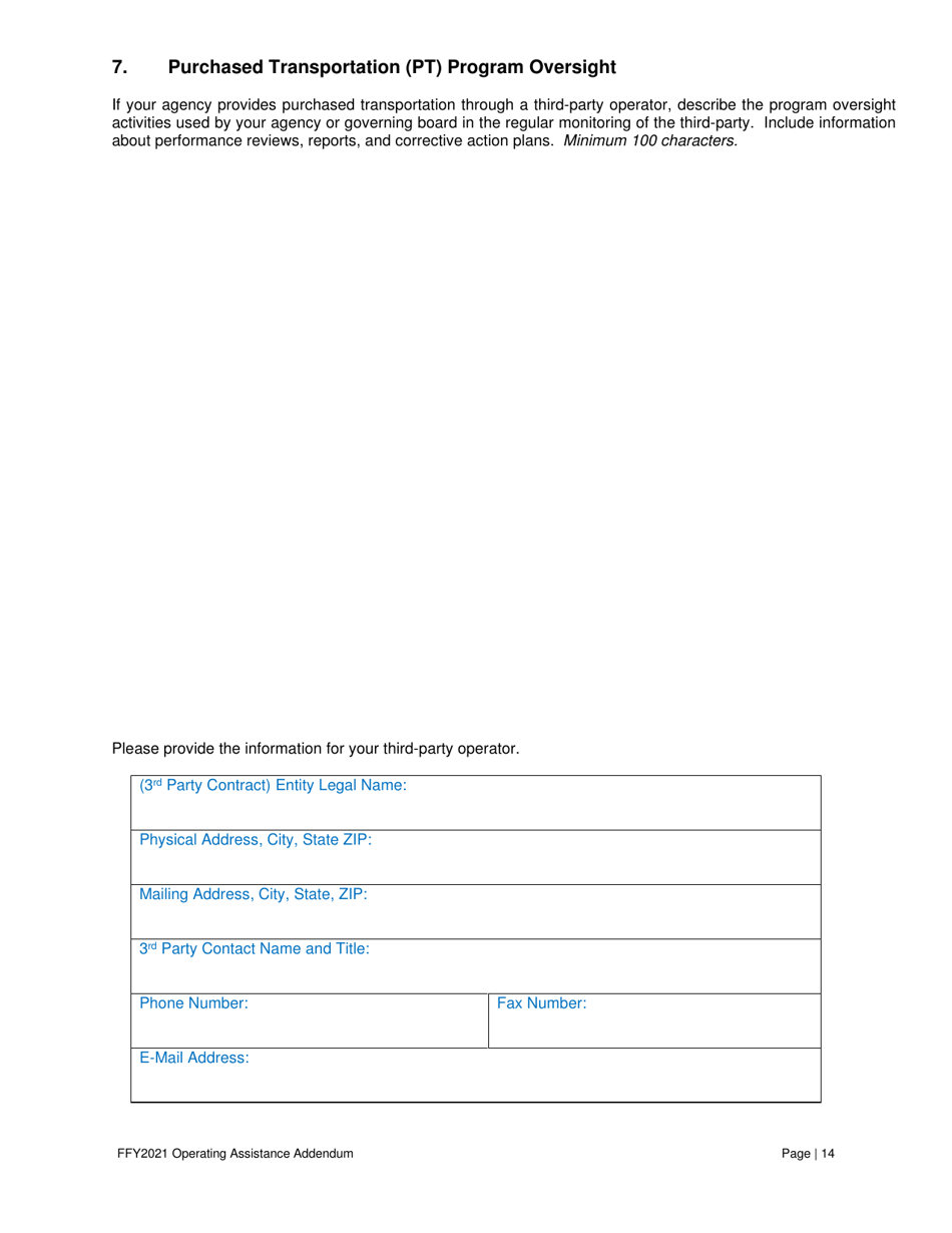 Operating Assistance Addendum for Program Administration Assistance (Pag), Capital Maintenance Assistance (Cpg), Mobility Management Program Assistance (Cpg), or Operating Assistance (Opg) Under Fta 5311 Program - Nevada, Page 15
