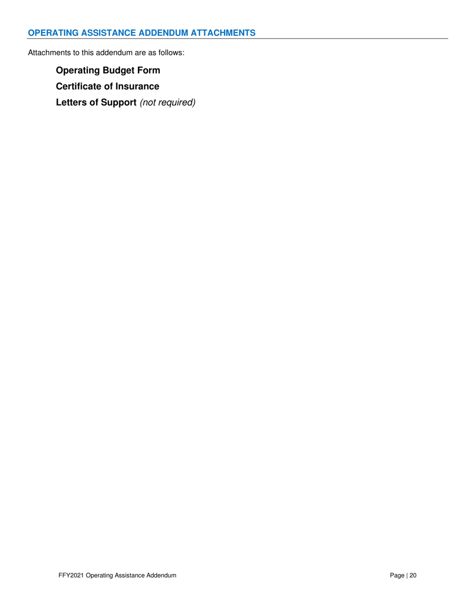 Operating Assistance Addendum for Program Administration Assistance (Pag), Capital Maintenance Assistance (Cpg), Mobility Management Program Assistance (Cpg), or Operating Assistance (Opg) Under Fta 5311 Program - Nevada, Page 21