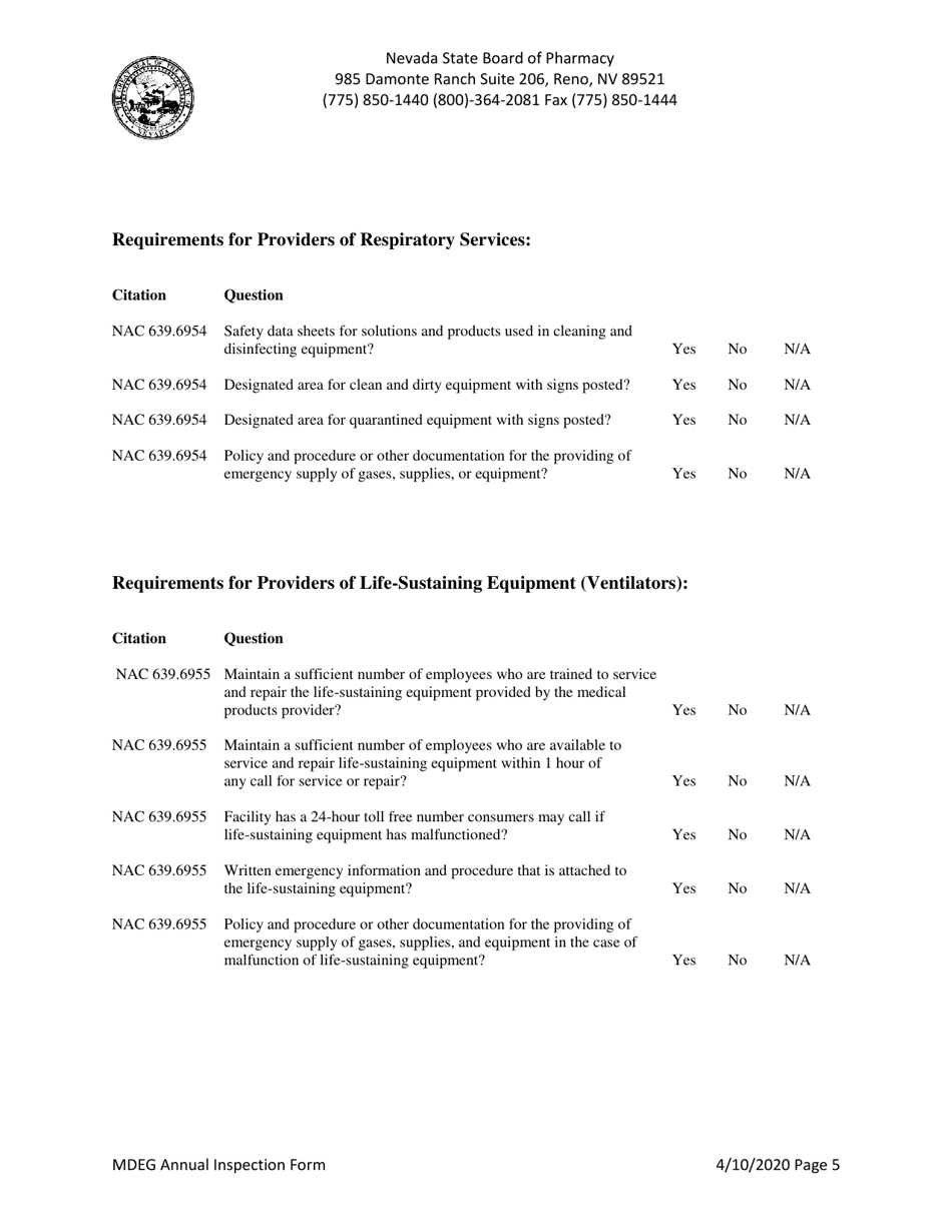 Mdeg Annual Inspection Form - Nevada, Page 5
