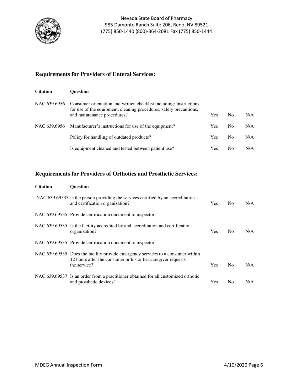 Mdeg Annual Inspection Form - Nevada, Page 6