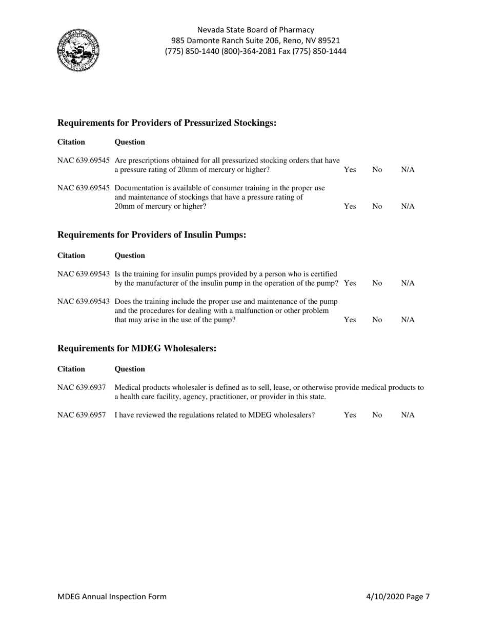 Mdeg Annual Inspection Form - Nevada, Page 7