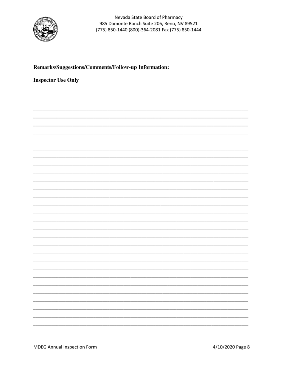Mdeg Annual Inspection Form - Nevada, Page 8