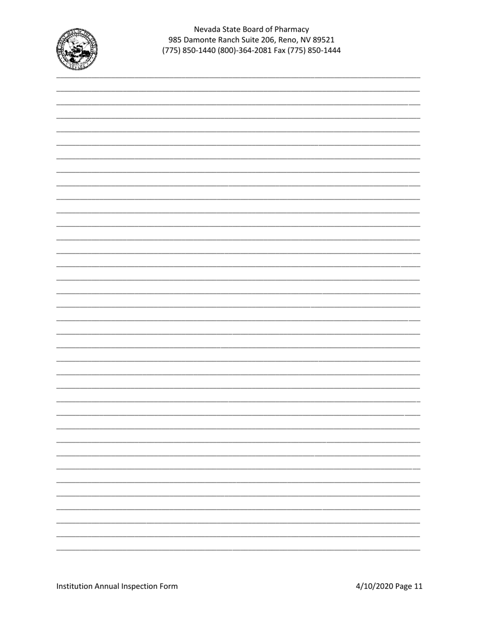 Institution Annual Inspection Form - Nevada, Page 11