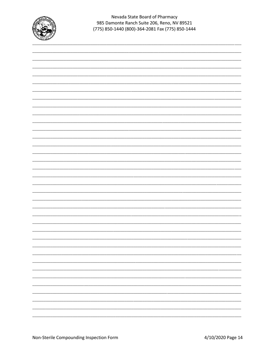 Non-sterile Compounding Inspection Form - Nevada, Page 14