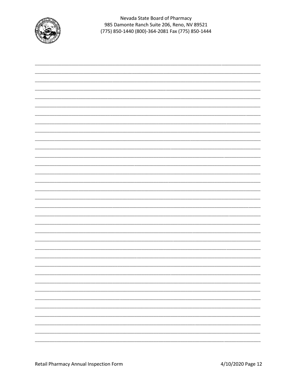 Retail Pharmacy Annual Inspection Form - Nevada, Page 12
