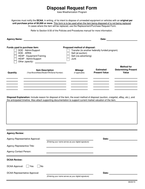 Disposal Request Form - Iowa Download Pdf