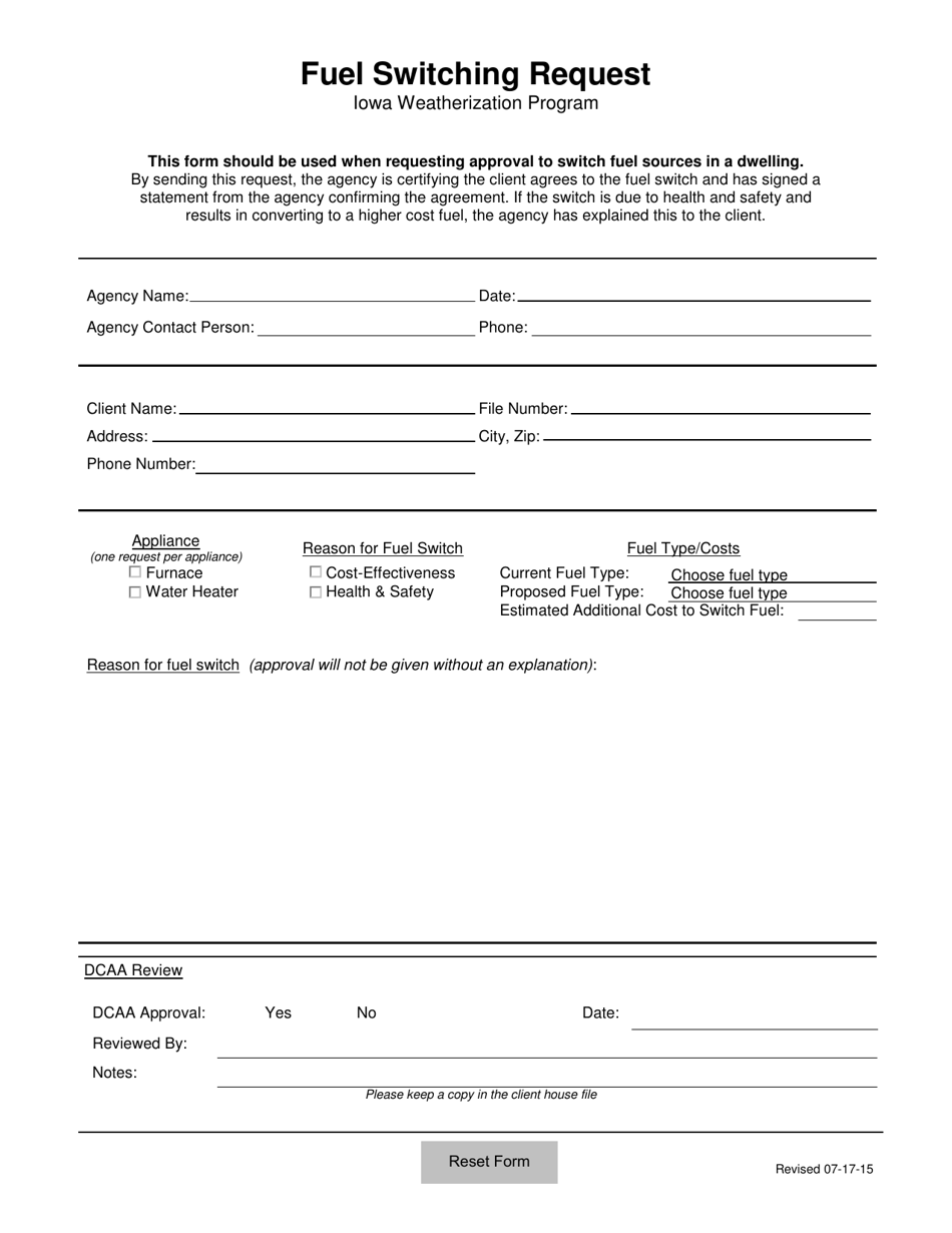 Iowa Fuel Switching Request - Fill Out, Sign Online and Download PDF ...