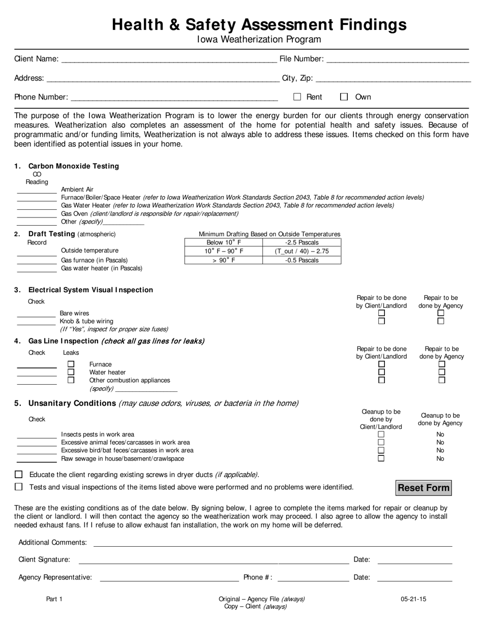 Iowa Health & Safety Assessment Findings - Fill Out, Sign Online and ...