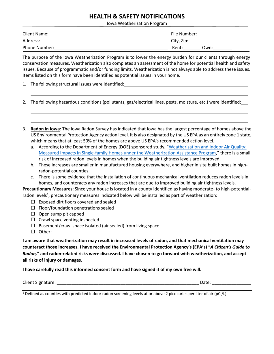 Health  Safety Notifications - Iowa, Page 1