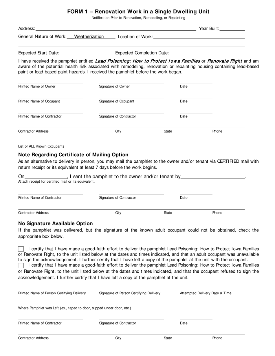 Form 1 - Fill Out, Sign Online and Download Fillable PDF, Iowa ...