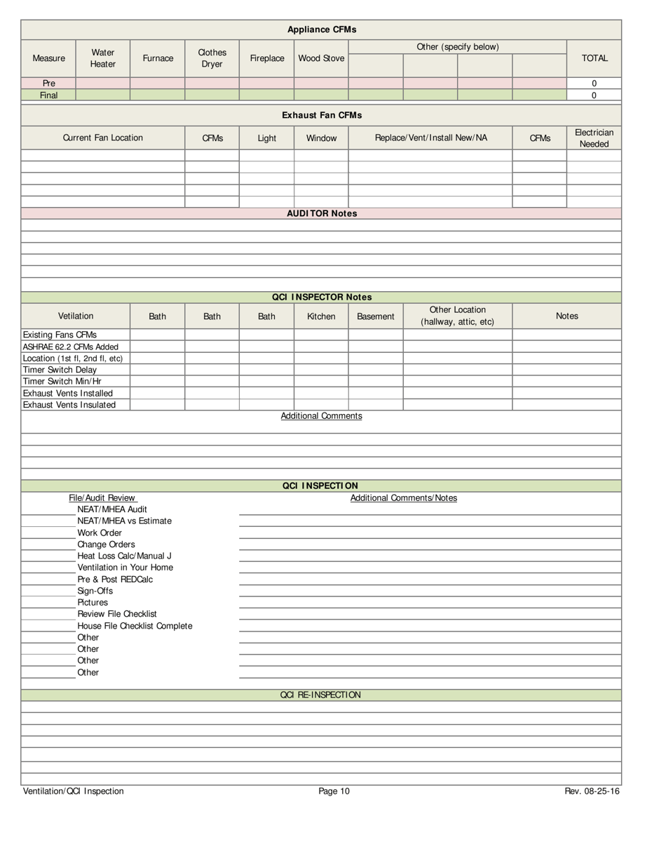 Weatherization Audit / Inspection Form (Stick-Built Homes) - Iowa, Page 10